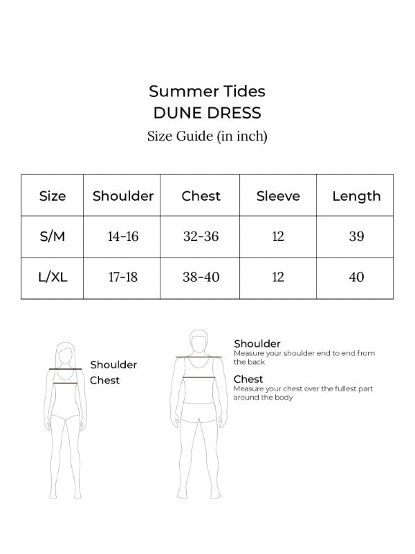 Size chart for Dune Dress (Vanilla)