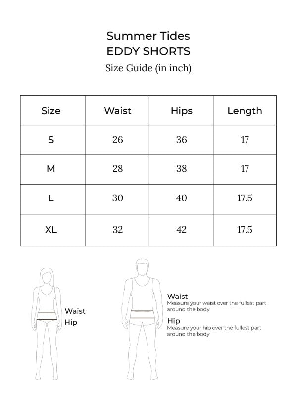 Size chart for Eddy Shorts (Sage)