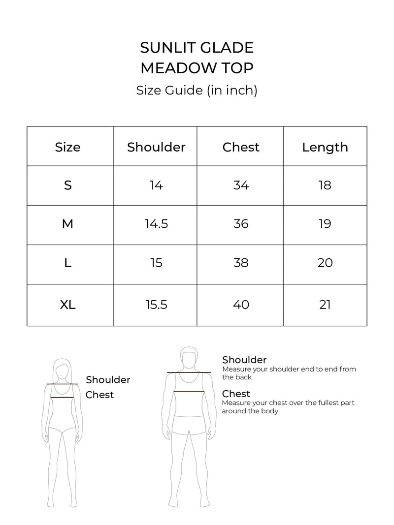 Size chart for Meadow Top (Fern)