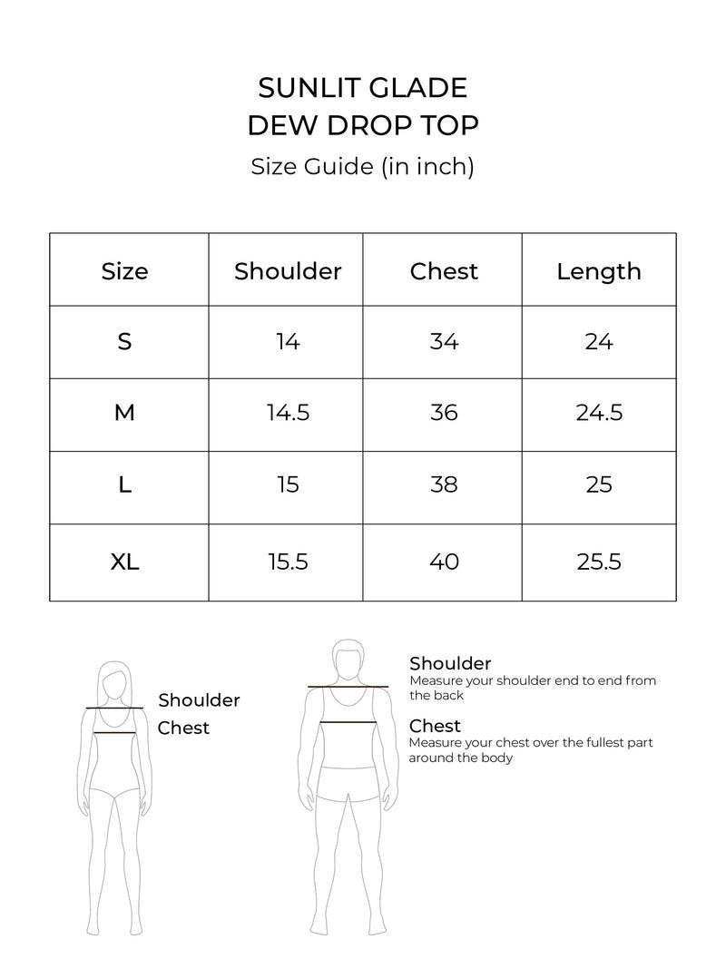 Size chart for Dew Drop Top (Fern)