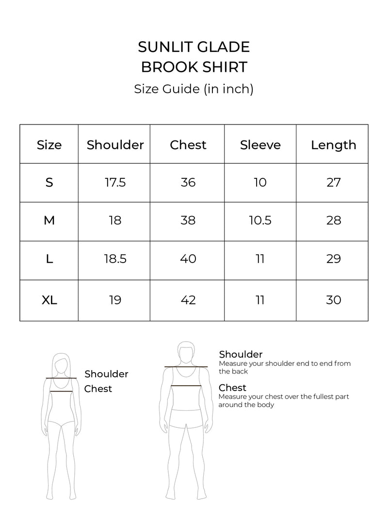 Size chart for The Brook Shirt (Fern)