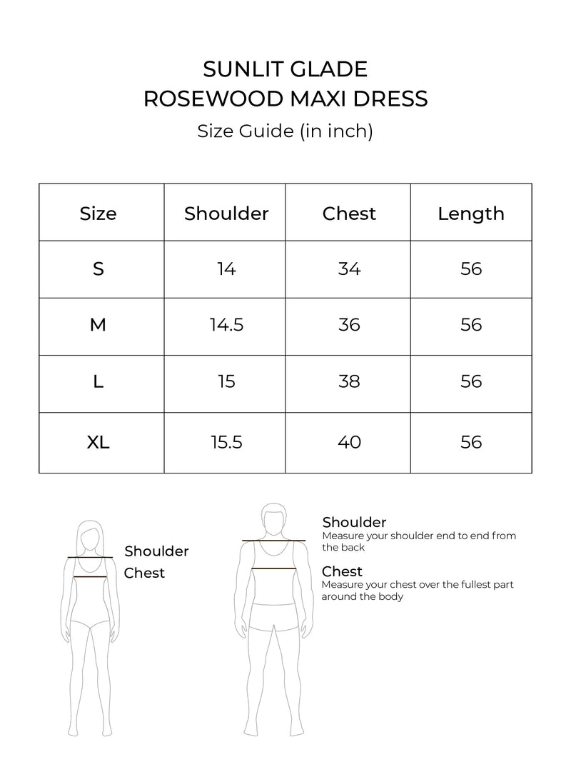 Size chart for Rosewood Maxi Dress (Stone)