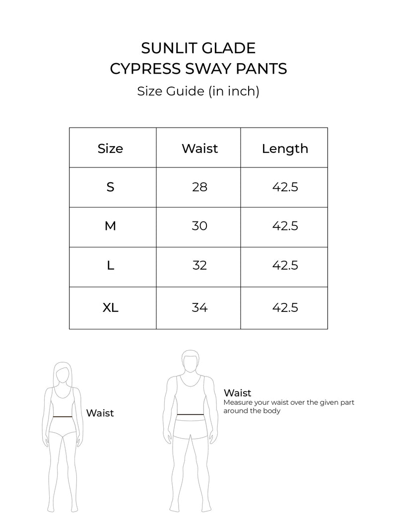 Size chart for Cypress Sway Pants (Stone)