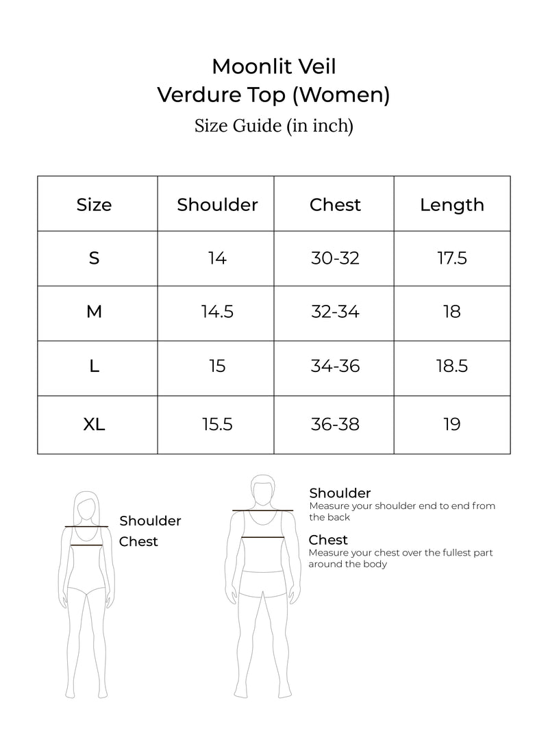 Size chart for Verdure Top (Midnight Eclipse)
