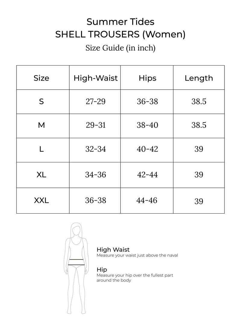 Size chart for Shell Trousers (Olive)